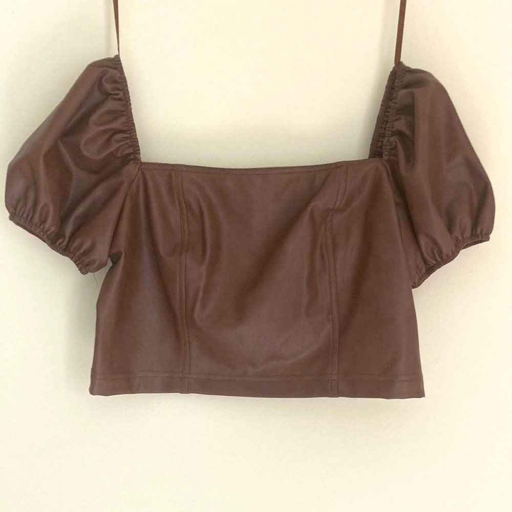 7 For All Mankind Vegan Leather Crop Top
